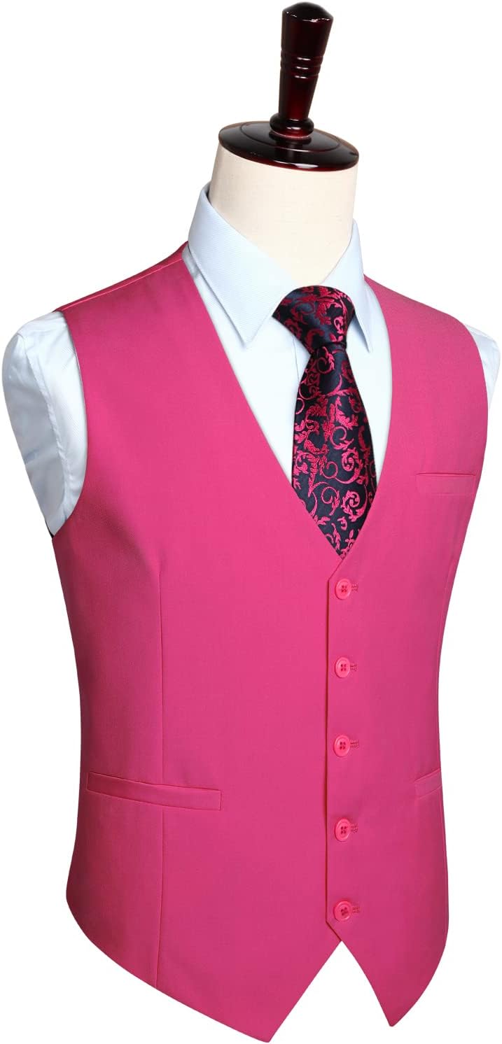 HISDERN Herren Formale Hochzeit Party Weste Baumwolle Einfarbig Weste XXL Z1 - Fuchsia, XXL Z1 - Fuc