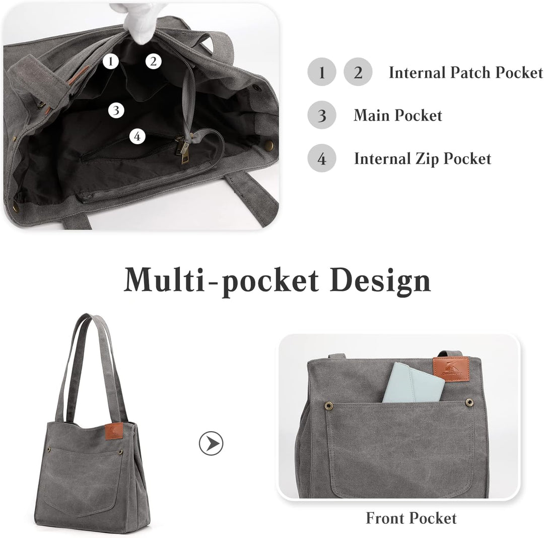 PORRASSO Segeltuch Schultertasche Damen Handtasche Mädchen Tote Bag Shopper Henkeltasche für Schule
