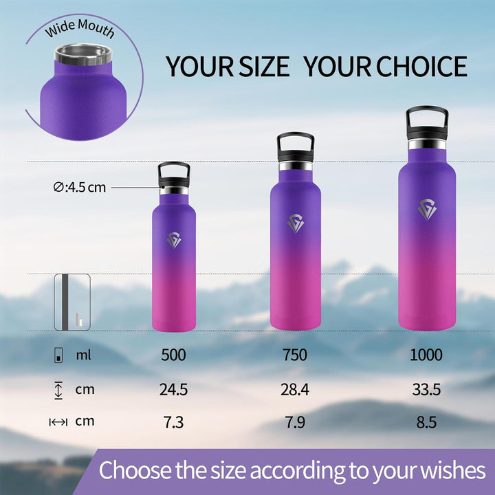 Trinkflasche, 750 ML BPA-Frei, Thermosflasche, Auslaufsichere Isolierflasche Doppelwandig, Wasserfla