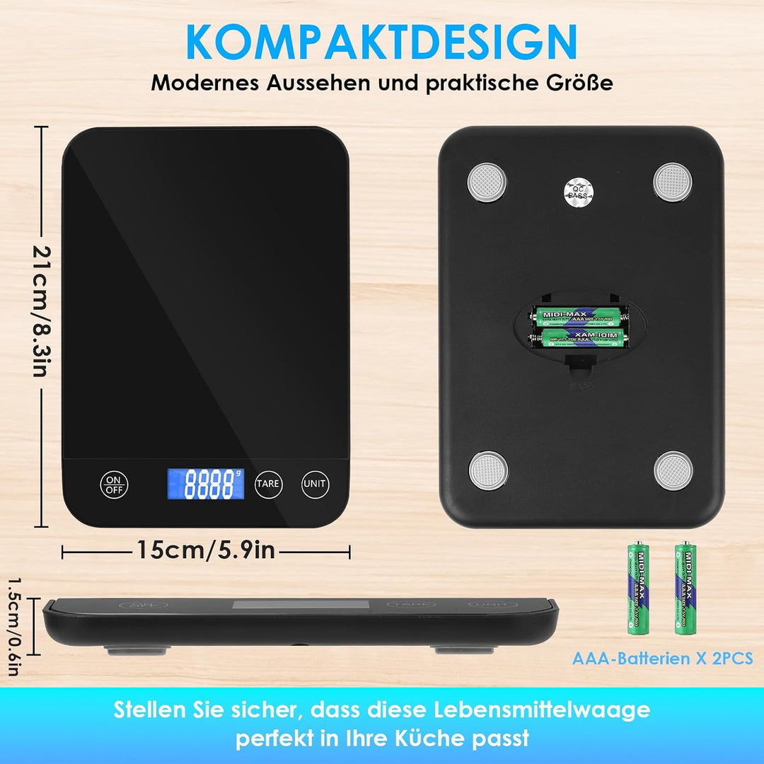Küchenwaage Digital, 15 kg Hochpräzise 1g/0.1oz Elektronik Küchenwaage, Professionell mit Harter Fun