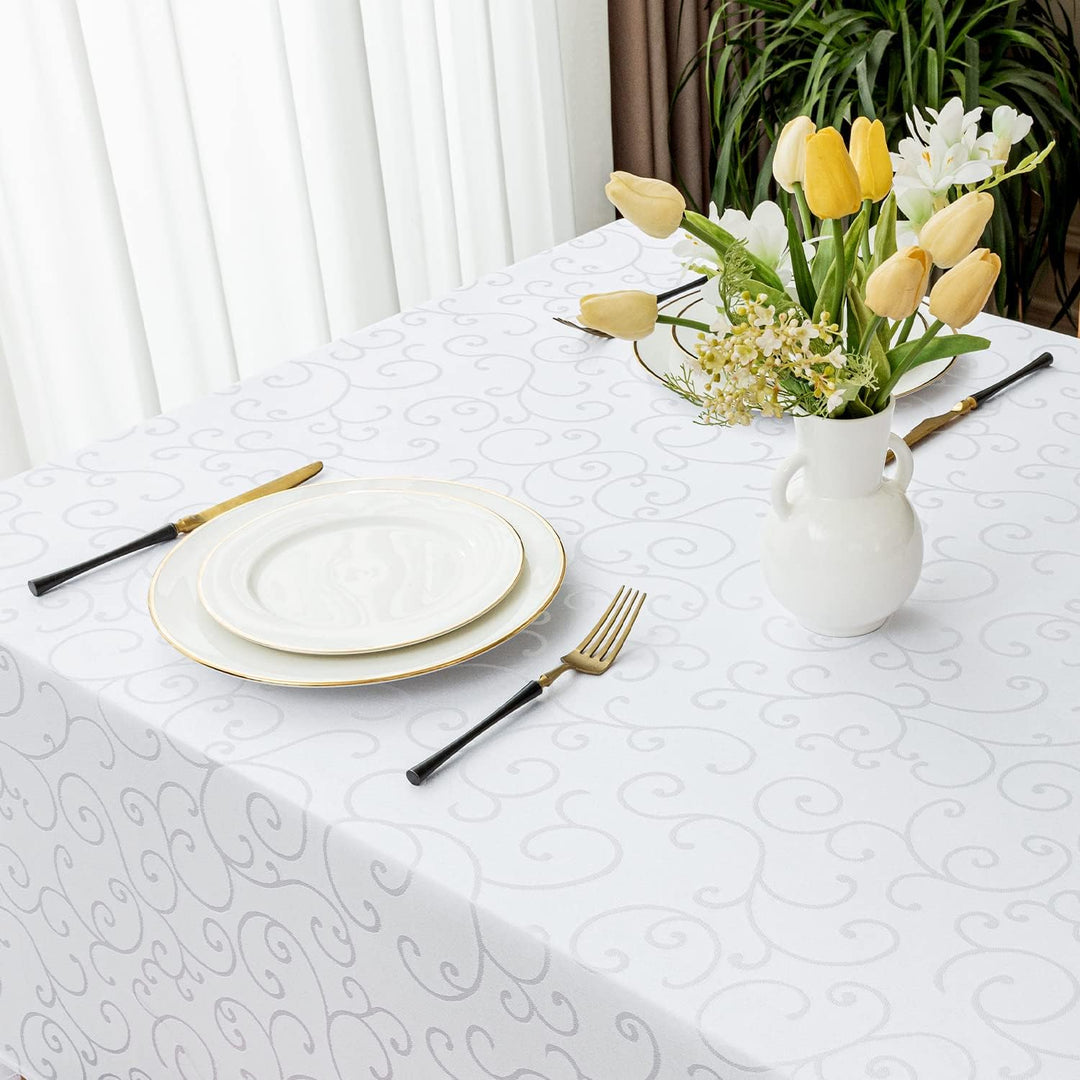 Romanstile Grosse Weisse Tischdecke 300x150 cm Elegante abwaschbare rechteckige Wasserabweisende Dam