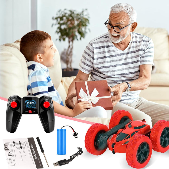 Ferngesteuertes Auto, 90 Min Spielzeit, 2.4Ghz Doppelseitig 360° drehbare RC Stunt Crawler mit Schei