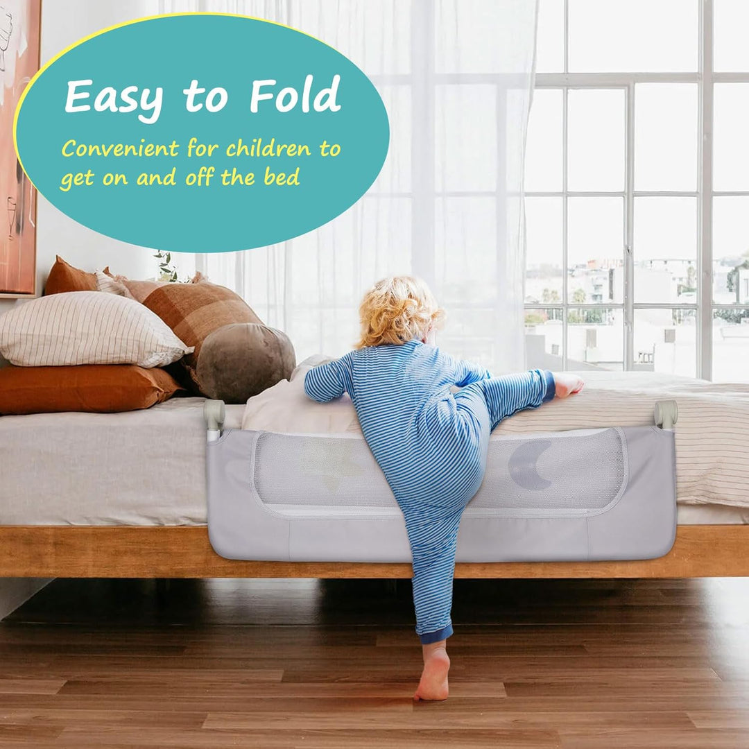 welspo Bettgitter Bettschutzgitter Bettgitter mit Kindermotiven, Rausfallschutz für Kinderbett, Grau