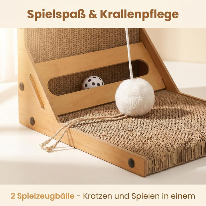 Kratzbrett für Katzen,60 cm L-förmiges Kratzmöbel mit Ballspielzeug | Kratzpappe aus hochwertigem Ka