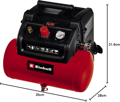 Einhell Kompressor TC-AC 190/6/8 (1,2 kW, max. 8 bar, 190 L/min Ansaugleistung, 6 Liter Tank, ölfrei