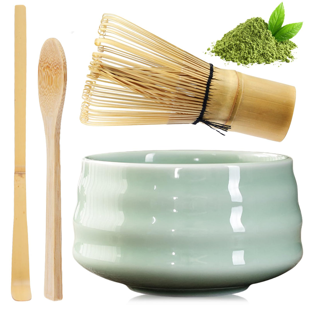 Matcha Tee Set, Matcha Besen Set mit Matcha-Schneebesen, Matcha Schale aus Keramik, 2 Teelöffel, Jap