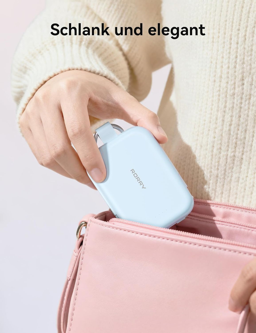 RORRY CharmGo Powerbank,5000mAh Power Bank mit Integriertem USB C Kabel | Tragbarer Externer Akku mi