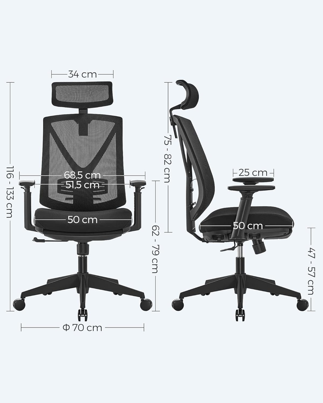 SONGMICS Bürostuhl mit Fussstütze, Ergonomischer Schreibtischstuhl mit Lordosenstütze, verstellbare