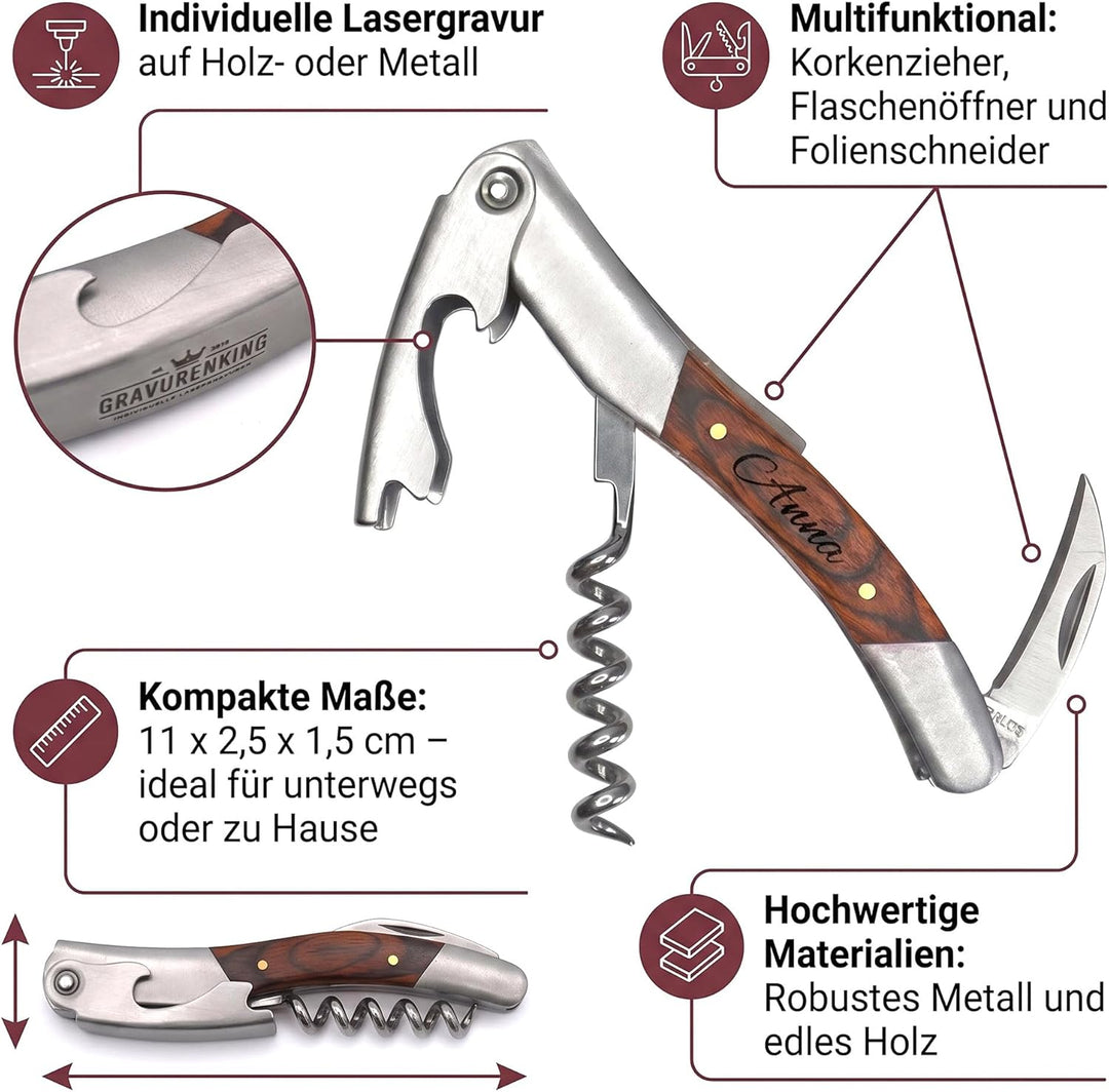 Premium Kellnermesser mit individueller Gravur - Weinöffner mit persönlicher Lasergravur