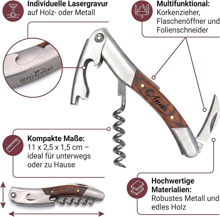 Premium Kellnermesser mit individueller Gravur - Weinöffner mit persönlicher Lasergravur