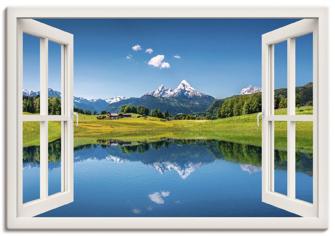 ARTland Leinwandbilder Wandbild Bild auf Leinwand 100x70 cm Landschaften Fensterblick T4RC Alpen Ber