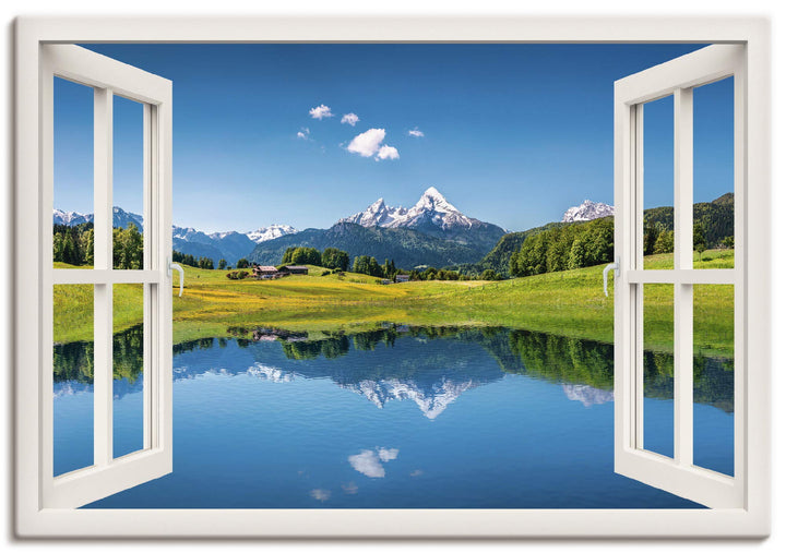 ARTland Leinwandbilder Wandbild Bild auf Leinwand 100x70 cm Landschaften Fensterblick T4RC Alpen Ber
