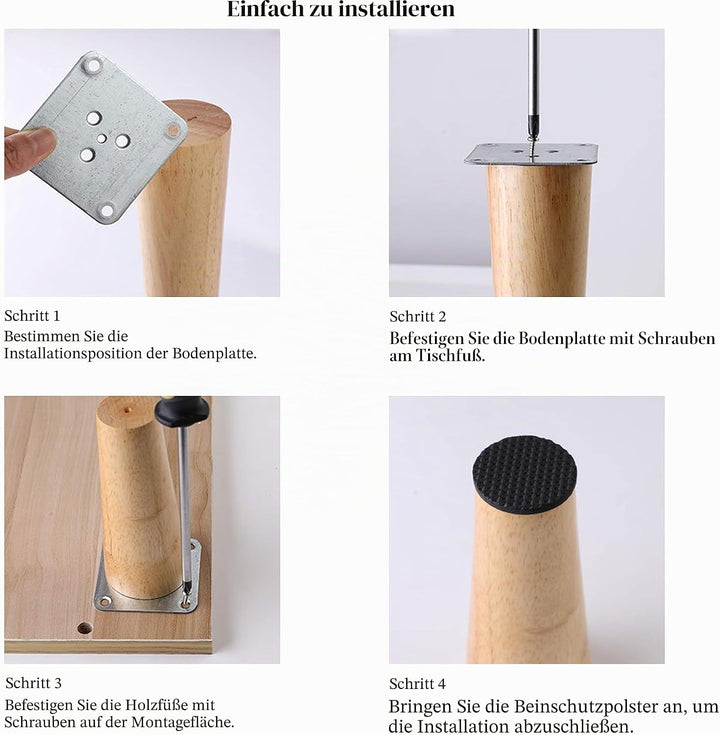 Drenky 4 Stück 25cm Möbelfüsse Holz Rund Möbelfüsse Holz Schräg Dunkel Tischbeine Holz Schrankbeine