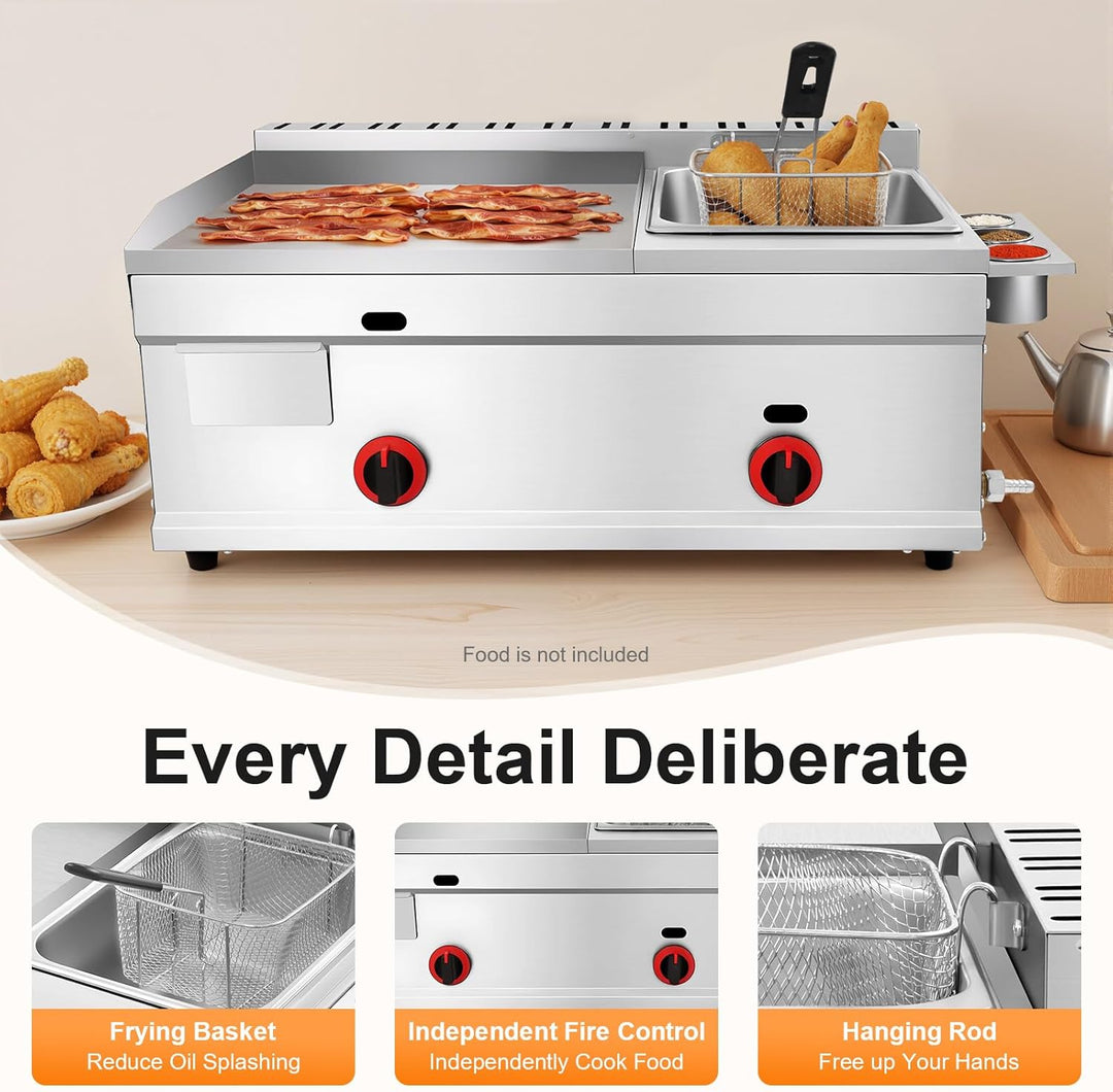 Elektrische Fritteuse Edelstahl 6L Kommerzielle Frittemaschine Mit Grill Griddle Frittenbank Rechtec