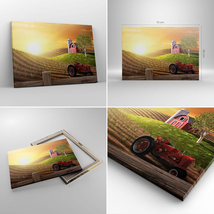 Bilder auf Leinwand Morgen Bauernhof Feld Plantage Leinwandbild 70x50cm Wandbilder Dekoration Wohnzi