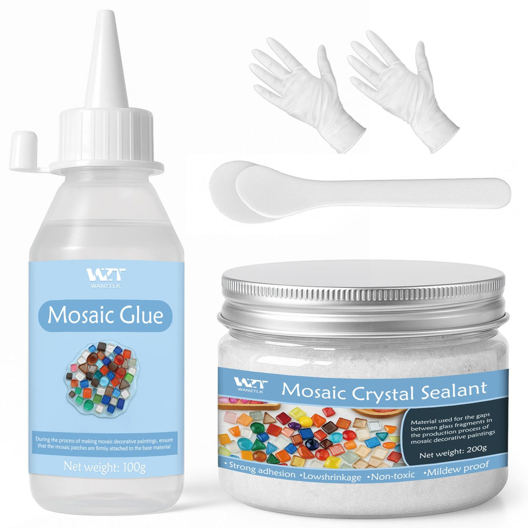 WAN2TLK Mosaik-Bastelset, Mosaikkleber und Fugenmasse, Applikator, Handschuhe, für Mosaikfliesen, Gl