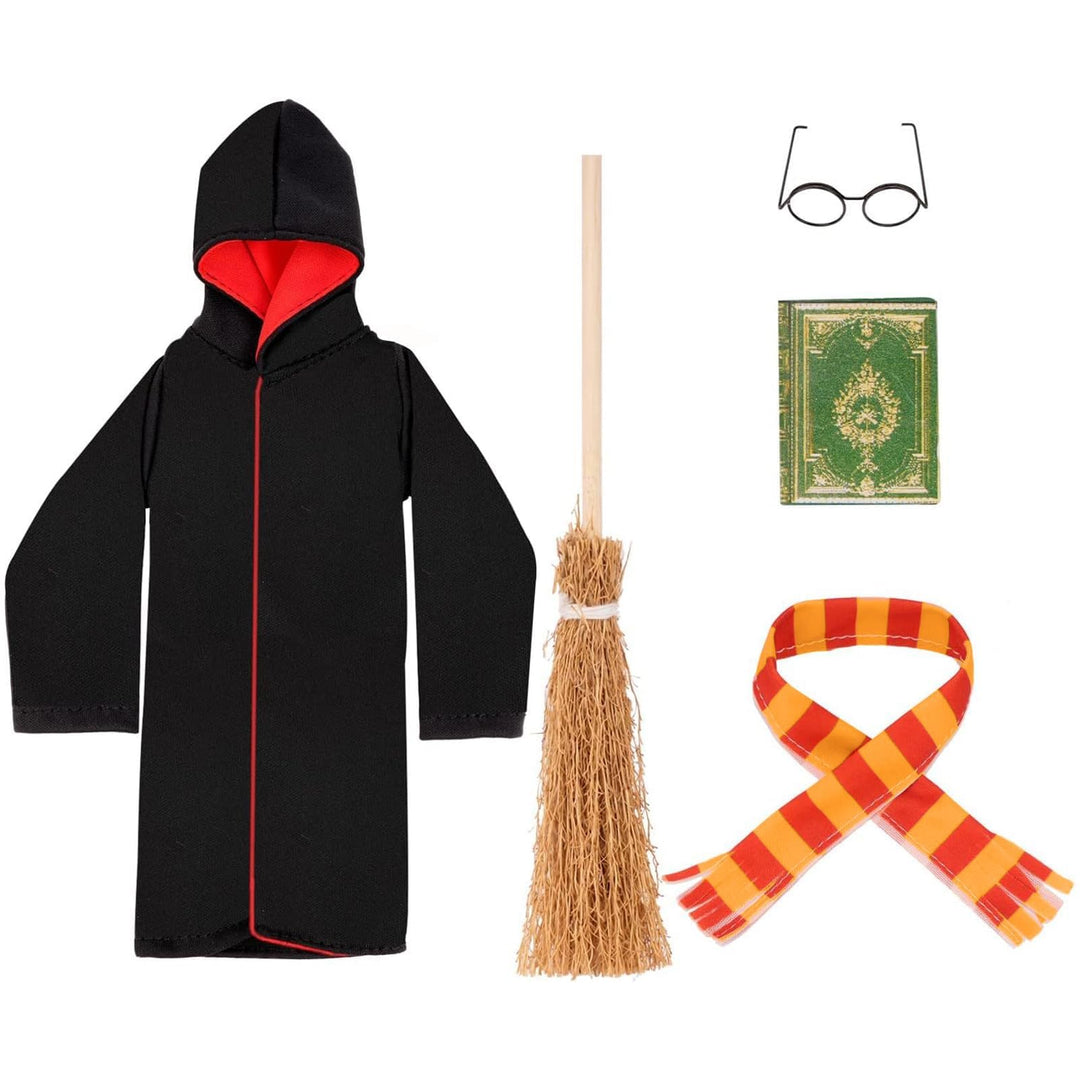 Weihnachten Elf Puppe Kostüm Zubehör 5 Stück, mit Hexenkleid, Brille, Schal, Besen, Mini-Bücher, Wic