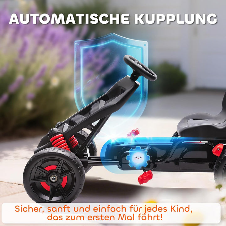 AIYAPLAY Gokart Tretauto mit Handbremse, Automatisches Kupplungssystem, Vor- und Rückwärtsgang, Tret