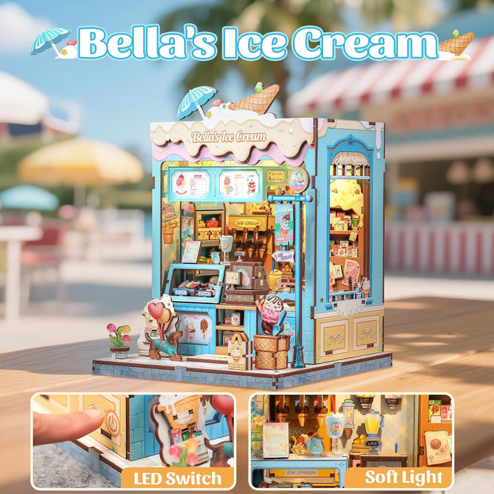 CUTEBEE Book Nook Kit - Holz Miniatur Haus Bausatz Eiscreme-Thema Stil - DIY Bastelset Minihaus für