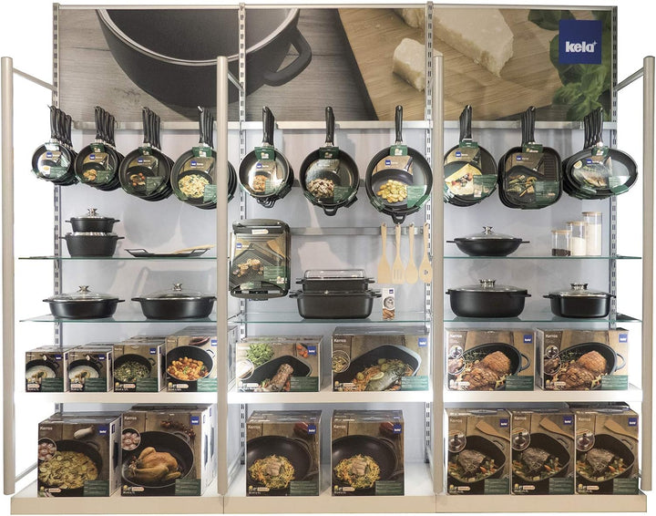 Kela 15156 Grill-Eckpfanne, 2 Ausgüsse, Antihaftversiegelung, Aluguss 5 mm, Induktionsgeeignet, 28 x