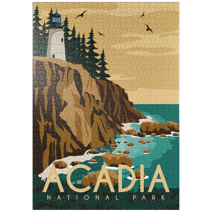 Acadia-Nationalpark, Maine, USA, Art Deco Style Vintage Poster, Illustration - Premium 1000 Teile Pu