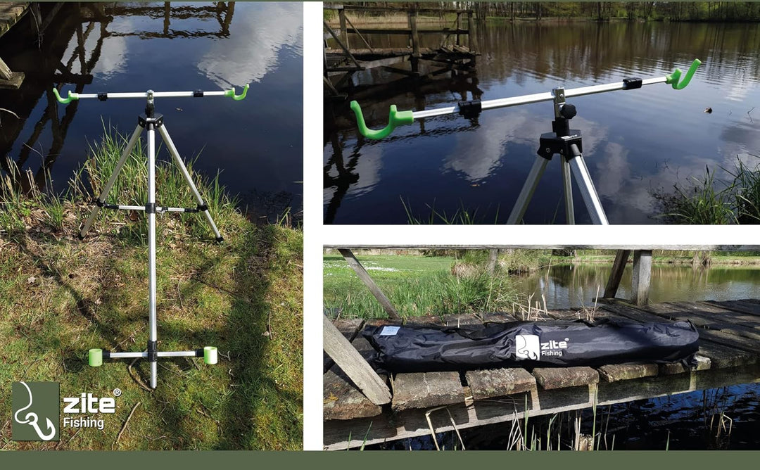 Zite Fishing Brandungsrutenhalter - Aluminium Tripod für 2 Brandungsruten - Brandungsdreibein Ruten-