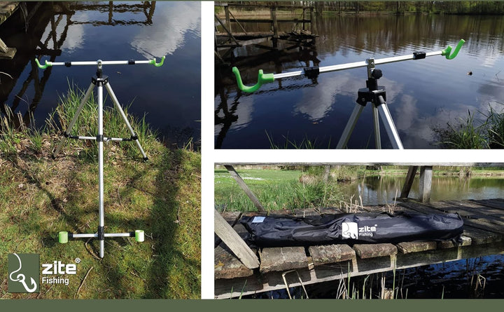 Zite Fishing Brandungsrutenhalter - Aluminium Tripod für 2 Brandungsruten - Brandungsdreibein Ruten-