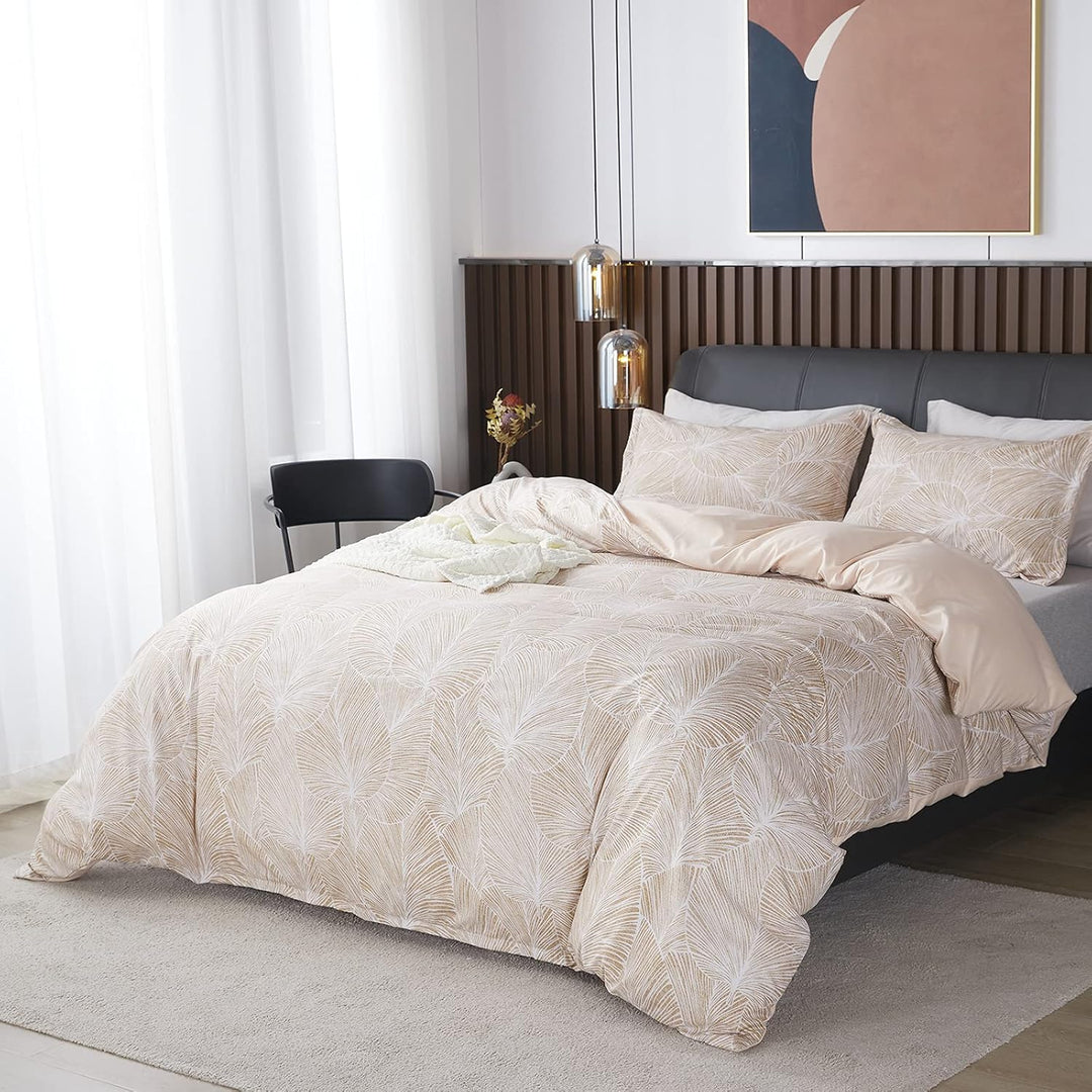 Jemiipee Blumen Bettwäsche-Set mit Tropische Palmblätter Muster, 2 x Bettbezüge 135x200 cm mit 2 x K