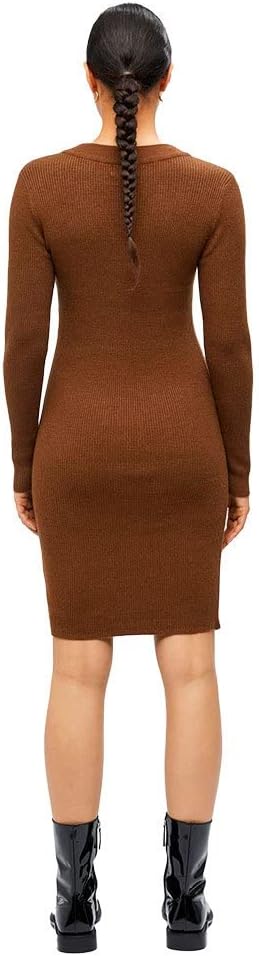 Object Female Strickkleid V-Ausschnitt XS Dark Earth, XS Dark Earth