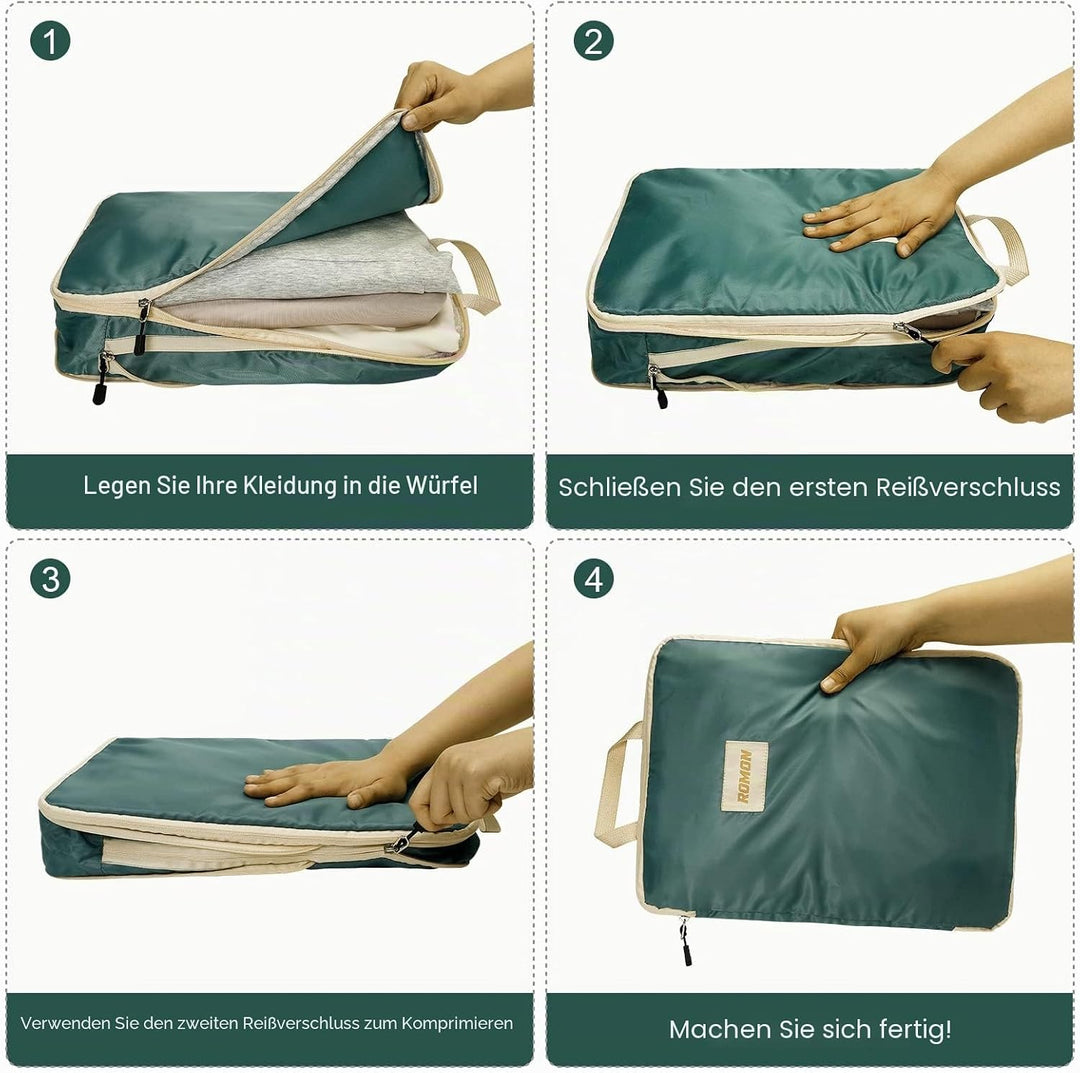 Romon Koffer Organizer Kompression, 5-Teilig Compression Packing Cubes Set, Reise Packwürfel Kompres