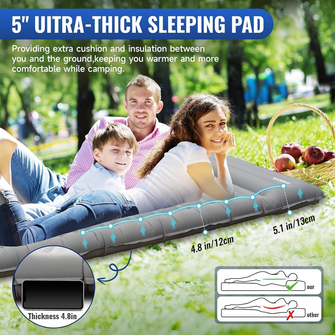KASIMO Isomatte 12CM Luftmatratze Camping mit integrierten kopfkissen, Aufblasbare Matratze mit Fuss