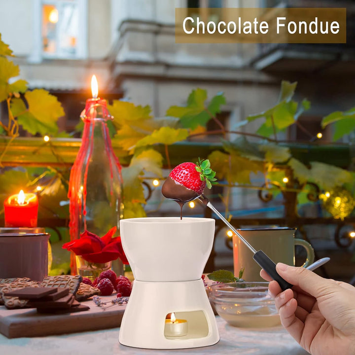 SUMNACON Keramike Schokofondue-Topf-Set mit 4 Gabeln Schoko Fondueset Käsefondue für Schokolade Käse