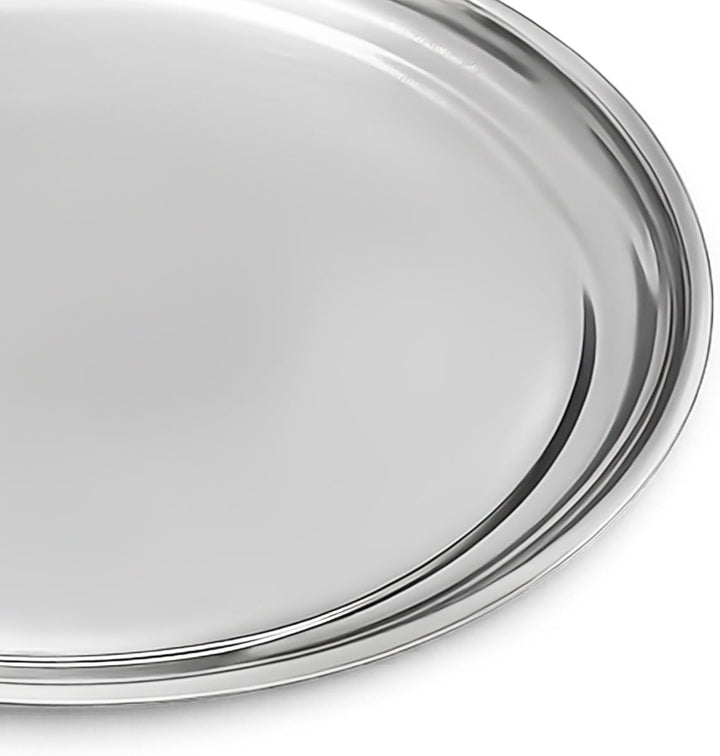 Edelstahl Tablett rund Ø 34 cm silberfarbig – Serviertablett Dekoteller modernes rundes Metalltablet