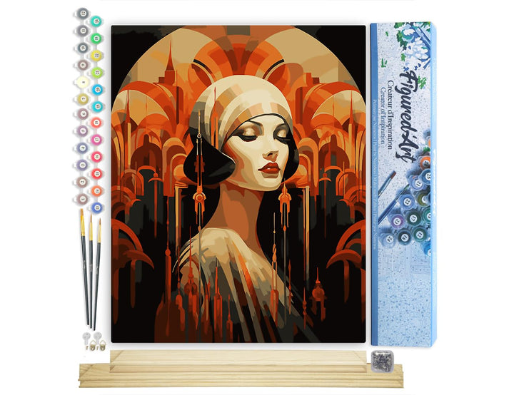Figured'Art Malen Nach Zahlen Erwachsene Mit Rahmen Art-Deco-Frau - Paint by Numbers Basteln DIY Bas