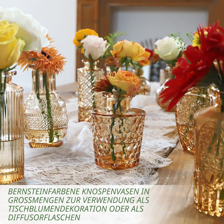 Bernsteinglas Knospen Vase 22 Stück, kleine Vasen für Blumen, klare Glasvasen für Tafelaufsätze, Taf