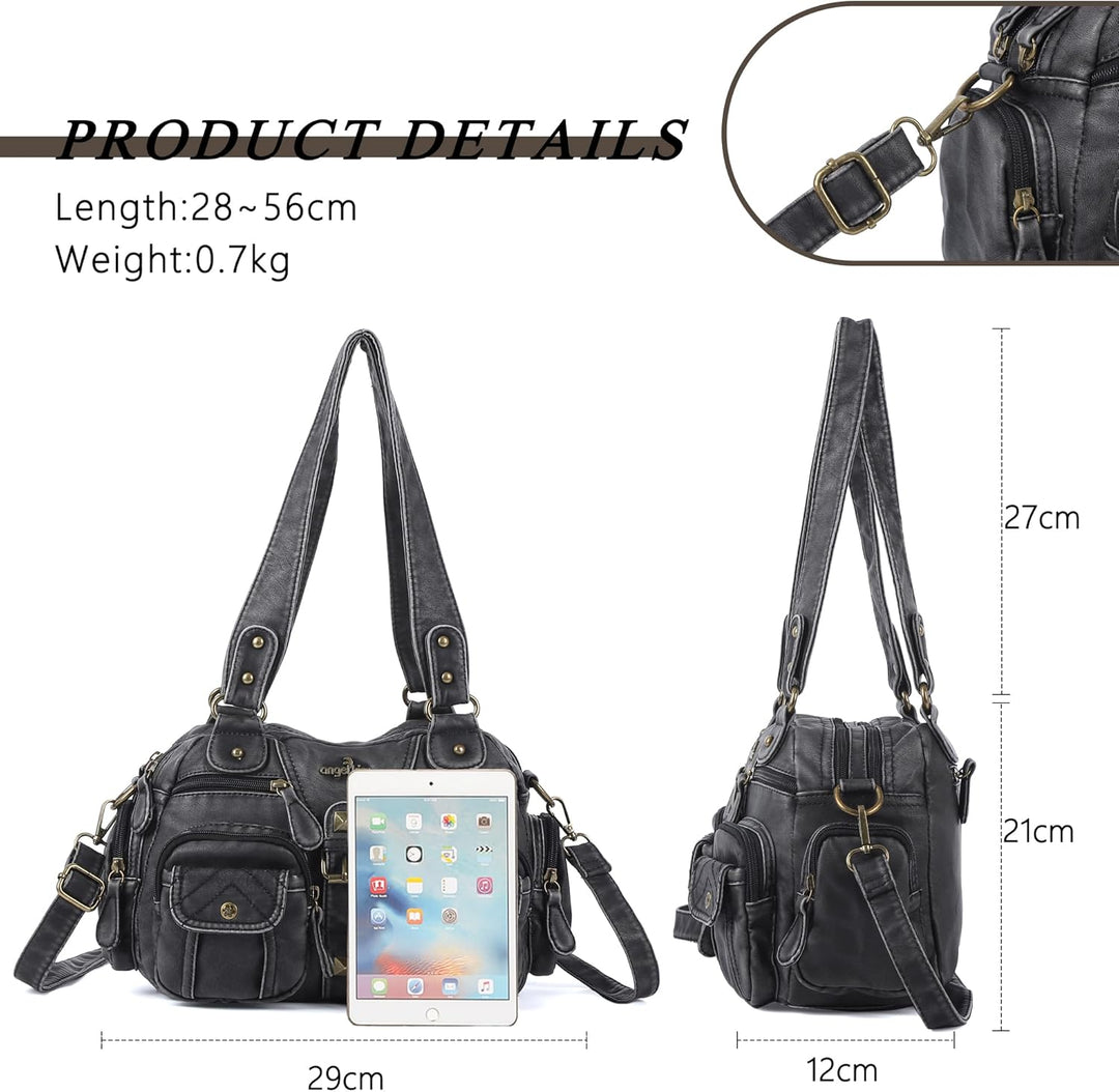 Angel Kiss Damen Handtasche 2 Hauptfächer Multifunktionale Handtasche Weich PU Leder Tasche mit Reis