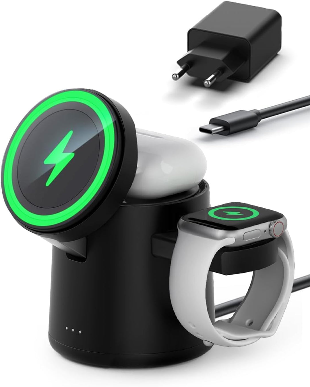 3-in-1 MagSafe Ladestation für Apple Watch, iPhone & AirPods, Kabellose Induktive Aufladestation für