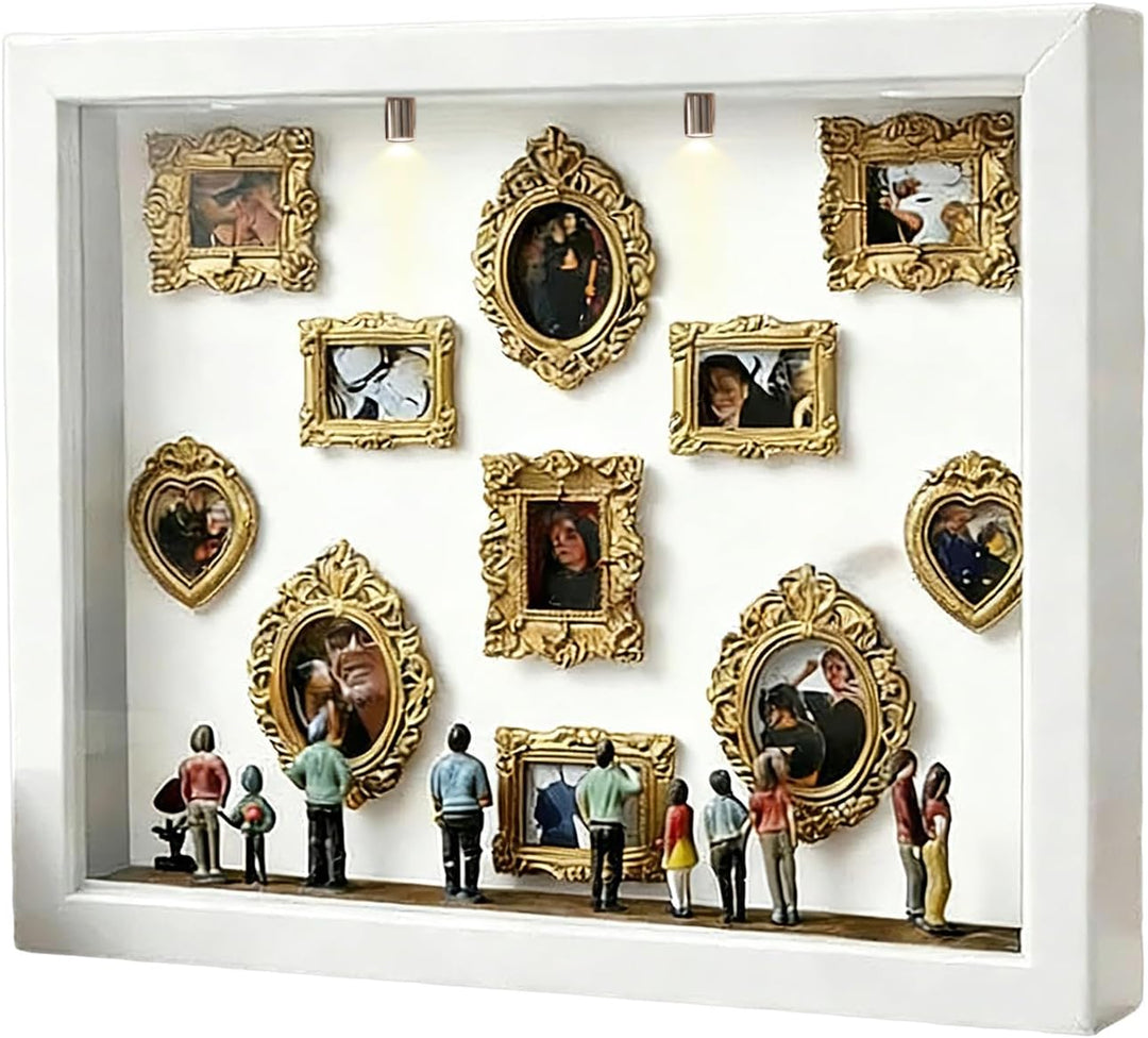 DIY Mini Museum Silhouettenbox Mit Licht, 22,7x31,4x3,7cm Holz Gold Mini Rahmen Figuren Foto Memory