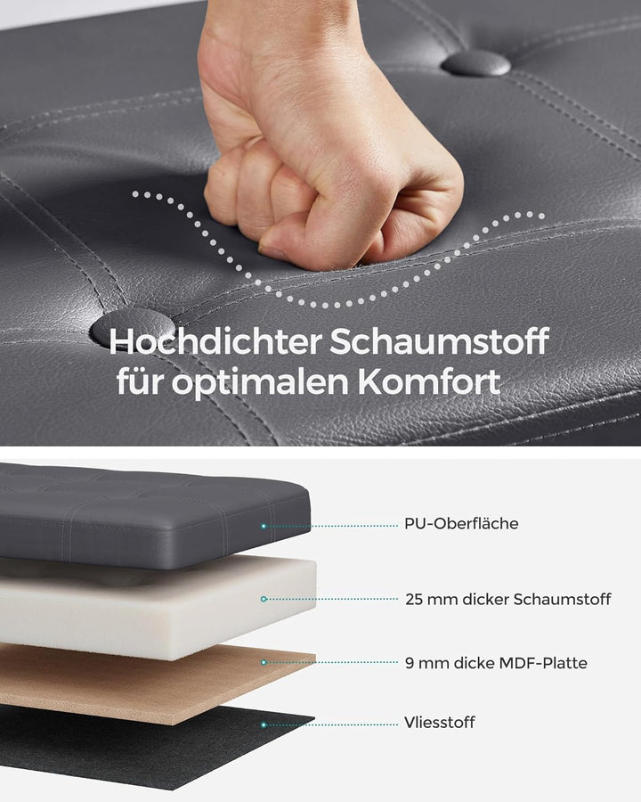 SONGMICS LSF070G01 Sitztruhe, Sitzbank, Holzwerkstoff, Dunkelgrau, 110 x 38 x 38 cm Dunkelgrau 110L