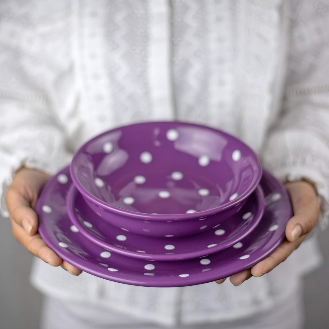 City to Cottage® - Keramik Suppenteller 18.5 cm | Lila und Weiss | Polka Dots | Handgemacht | Kerami