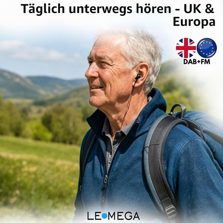 LEMEGA PR1L Taschen-DAB-Radio, FM-Radio, tragbares DAB+-Radio, inkl. Kopfhörer, wiederaufladbare Bat