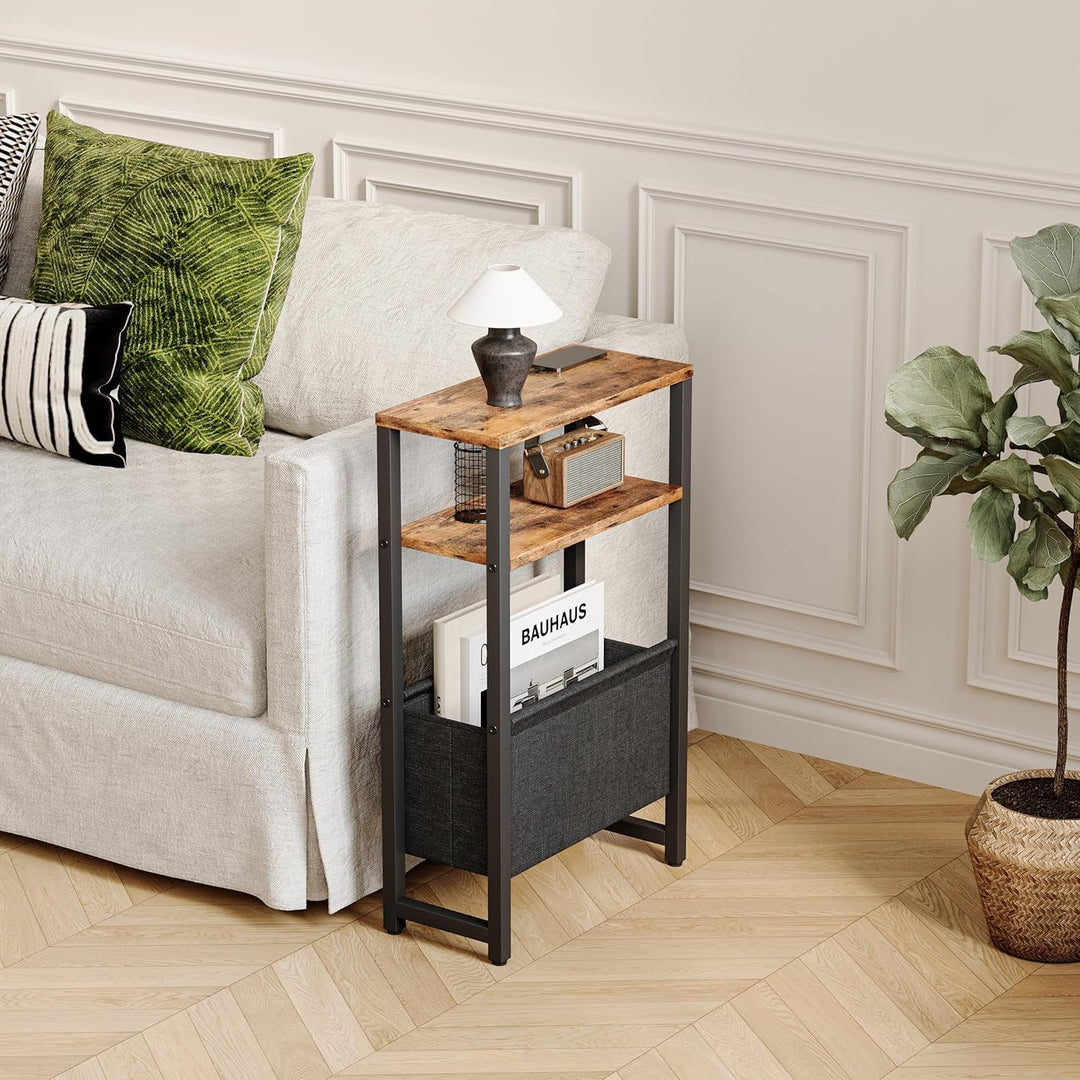 Konsolentisch Schmal 3 Ablagen Schmaler Nachttisch Rustikales Braun Sideboard Sofatisch mit Stauraum