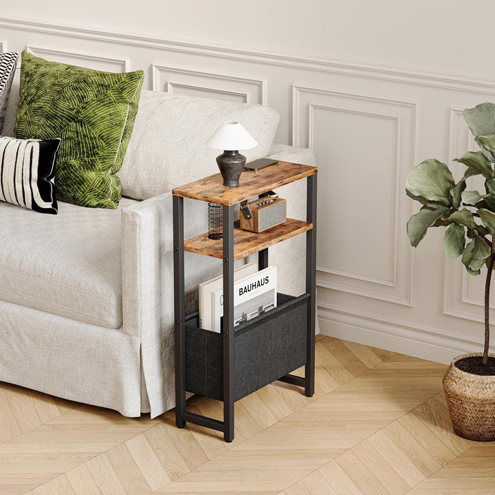 Konsolentisch Schmal 3 Ablagen Schmaler Nachttisch Rustikales Braun Sideboard Sofatisch mit Stauraum