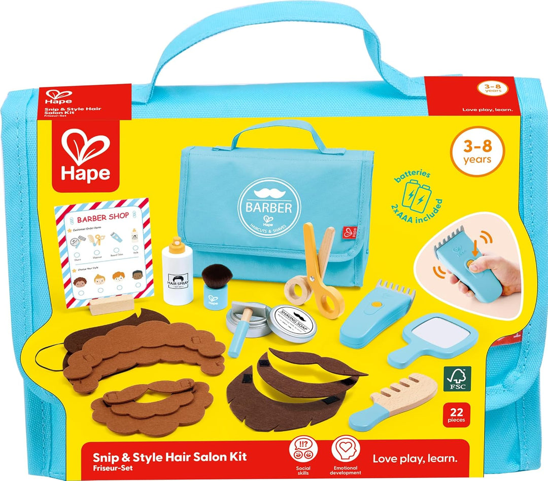 Hape Friseur-Set - Friseur Spielzeug & Rollenspielset, mit realistischem Friseurzubehör, Filzhaar un