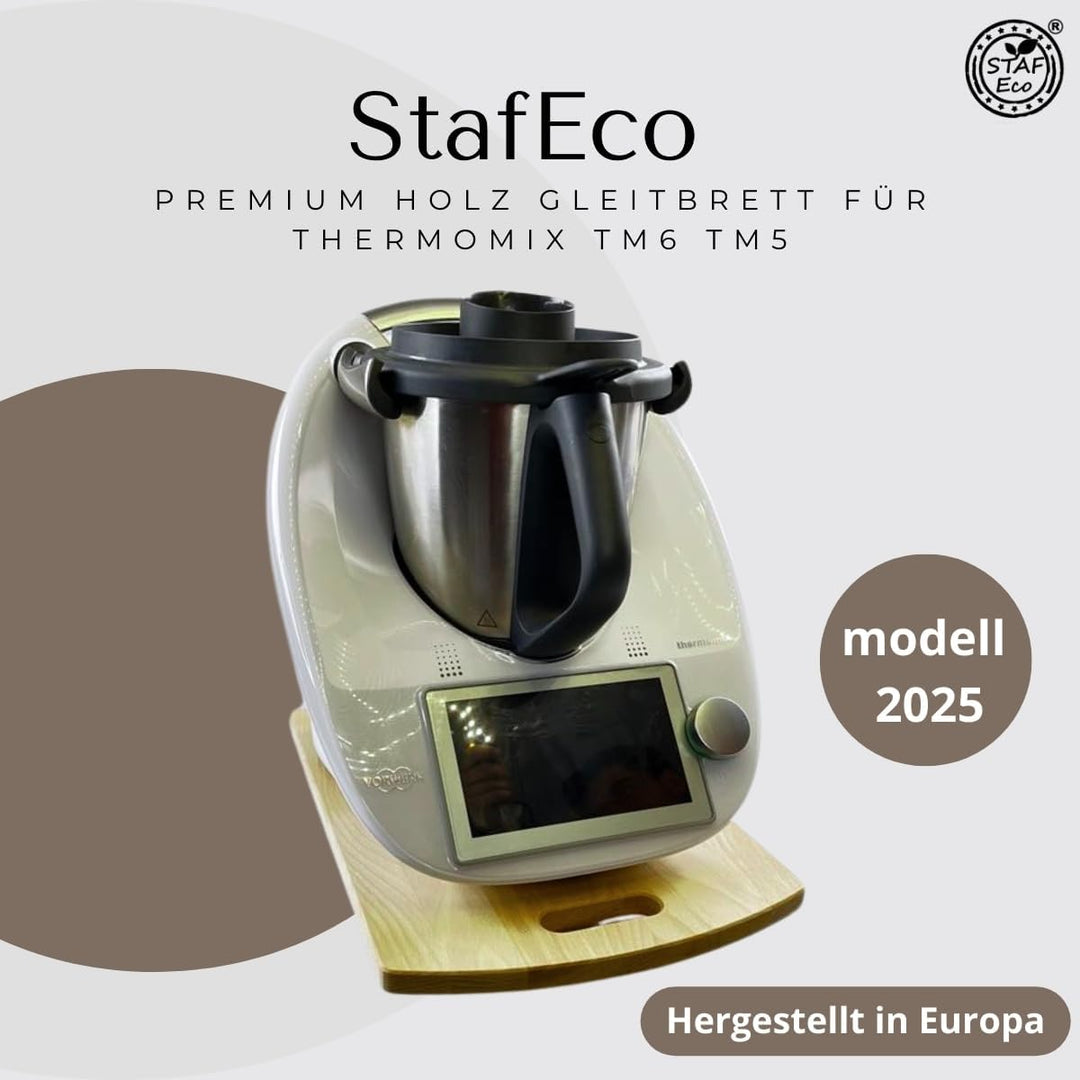 STAFECO® Gleitbrett für Thermomix Holz 100% TM6 TM5 Zubehör Rollbrett Slider müheloses Verschieben &