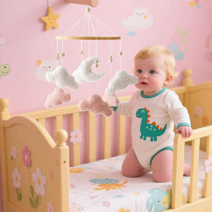 Baby Mobile Für Stubenwagen, Bettglocken Mobile mit Wolkenförmigen Plüschanhängern, Niedliche Babyde