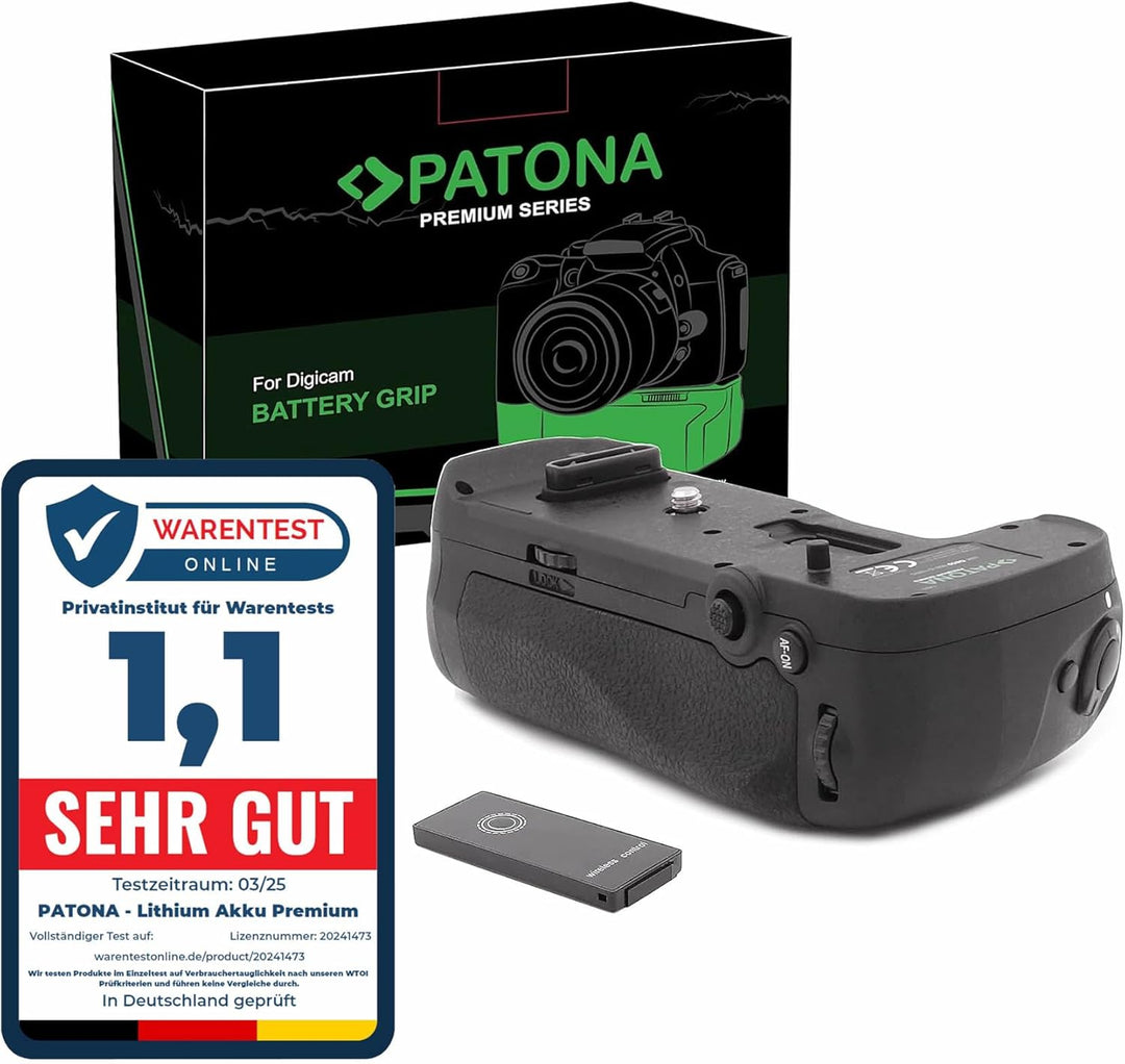PATONA 1493 - Ersatz für Batteriegriff Nikon MB-D18 für D850 mit IR-Fernauslöser (Batteriefach für 1