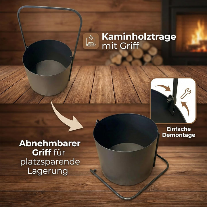 Kapaga - SET 2x Holzkörbe, Kaminholzkorb aus Metall ⌀ 35 cm + ⌀ 40 cm, Holzlager innen, Geschweisst