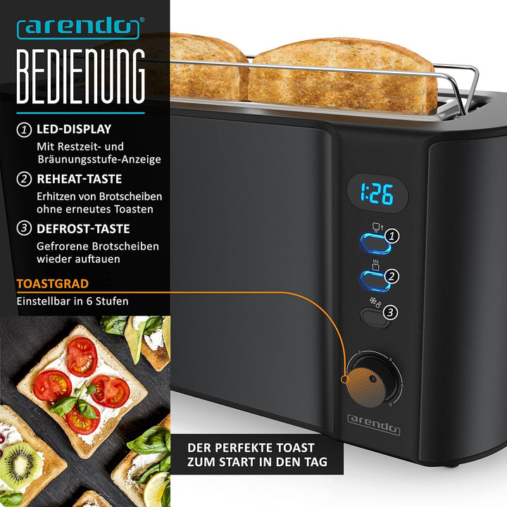 Arendo - SET Toaster FRUKOST mit Eierkocher SIXCOOK Edelstahl Schwarz, Toaster 2 Scheiben, LED-Displ