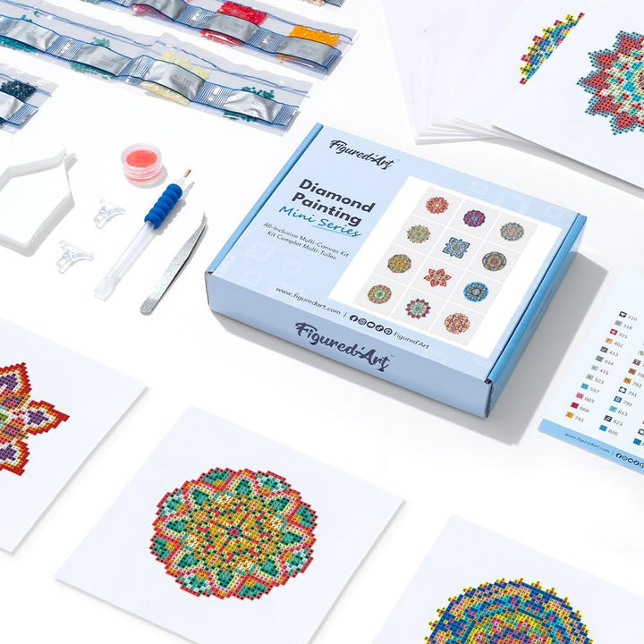 Figured'Art Mini Serie Diamond Painting Erwachsene - Mandalas - Premium-Box mit 12 Stück 15x15 cm 5D